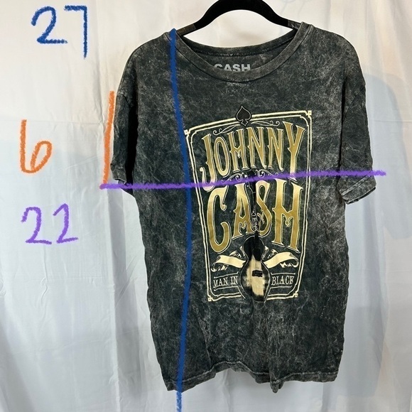 Johnny Cash Shirt Short Sleeve Graphic Acid Wash Band Tee Crewneck Pullover Top - Picture 3 of 8